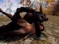 Black dog fucking a fox lady in the forest beastiality porn